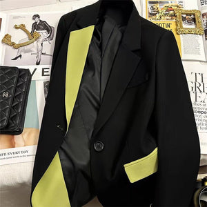 Black contrast stitching suit jacket for women 2025 new hot style this year light luxury Blazer - Negative Apparel