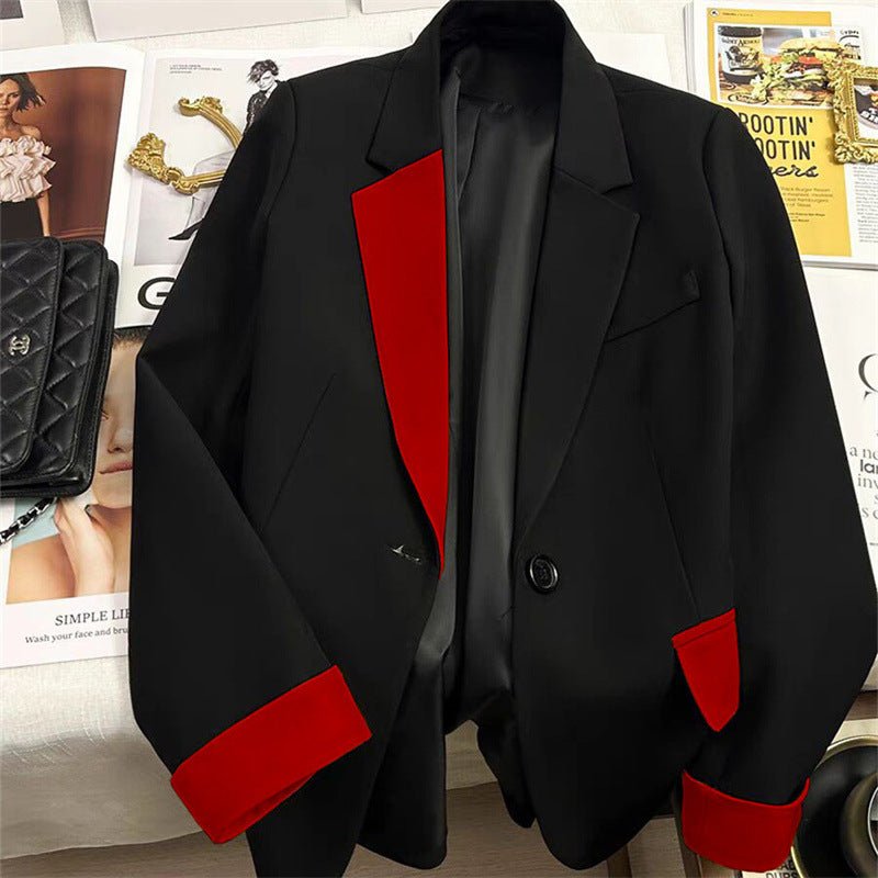 Black contrast stitching suit jacket for women 2025 new hot style this year light luxury Blazer - Negative Apparel