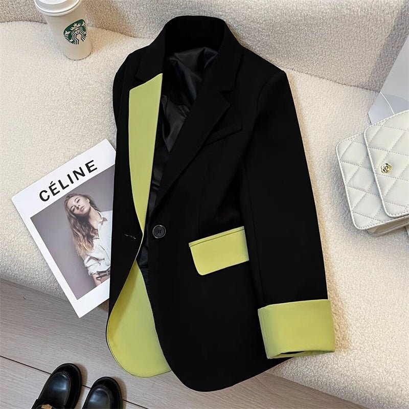 Black contrast stitching suit jacket for women 2025 new hot style this year light luxury Blazer - Negative Apparel