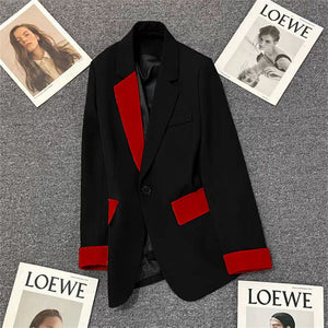 Black contrast stitching suit jacket for women 2025 new hot style this year light luxury Blazer - Negative Apparel