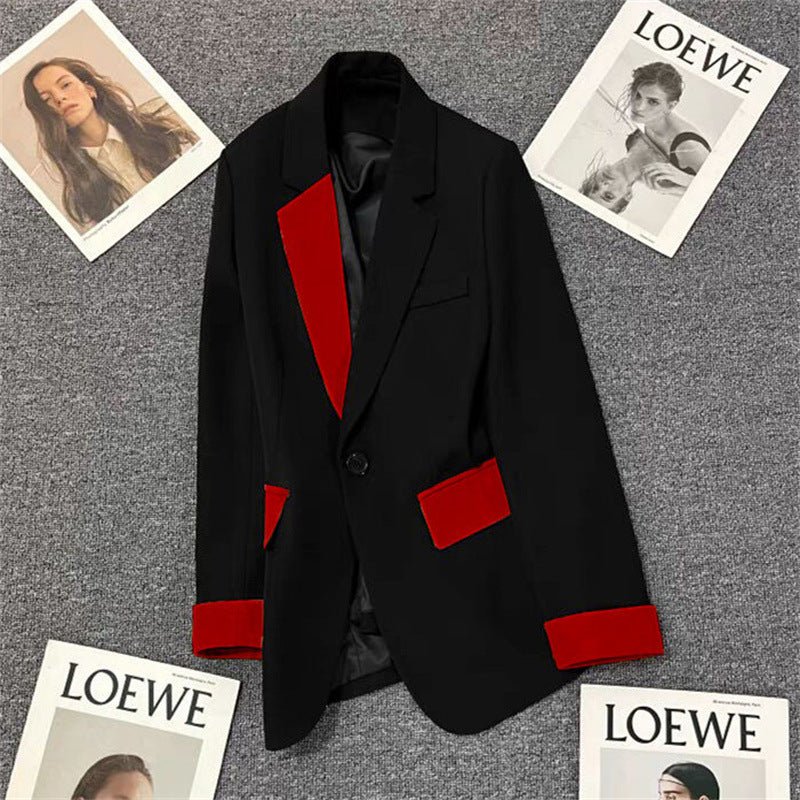 Black contrast stitching suit jacket for women 2025 new hot style this year light luxury Blazer - Negative Apparel