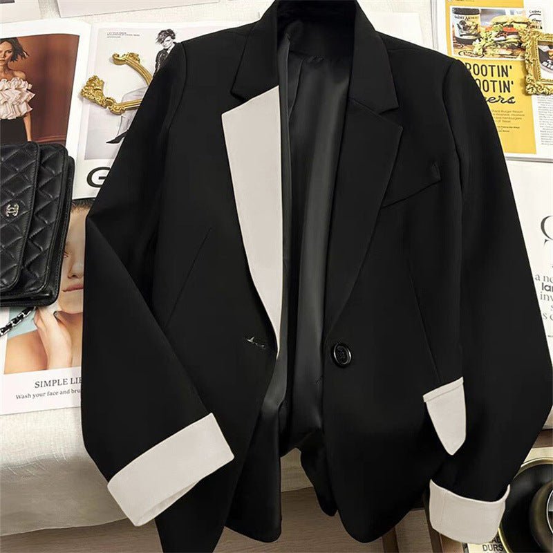 Black contrast stitching suit jacket for women 2025 new hot style this year light luxury Blazer - Negative Apparel