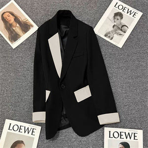 Black contrast stitching suit jacket for women 2025 new hot style this year light luxury Blazer - Negative Apparel