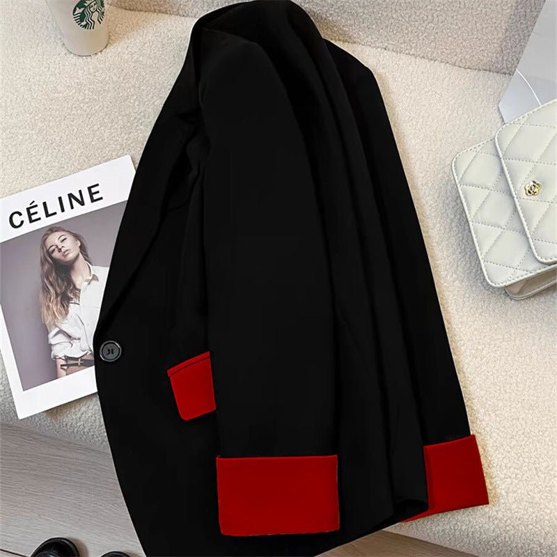 Black contrast stitching suit jacket for women 2025 new hot style this year light luxury Blazer - Negative Apparel