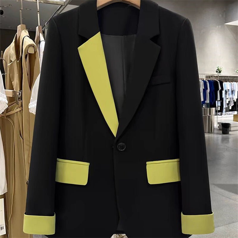 Black contrast stitching suit jacket for women 2025 new hot style this year light luxury Blazer - Negative Apparel