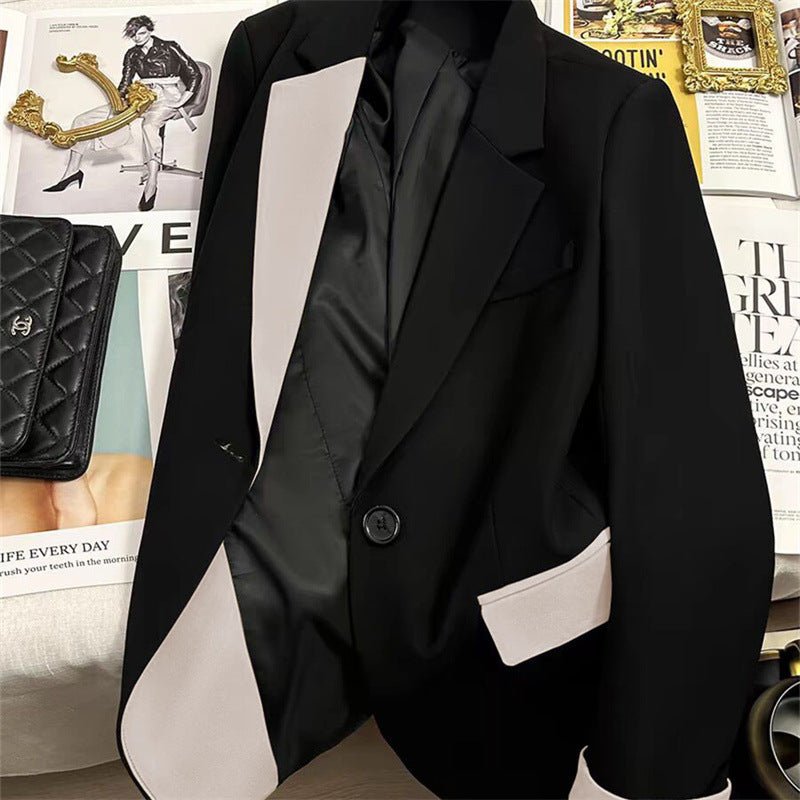 Black contrast stitching suit jacket for women 2025 new hot style this year light luxury Blazer - Negative Apparel
