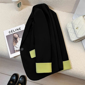 Black contrast stitching suit jacket for women 2025 new hot style this year light luxury Blazer - Negative Apparel