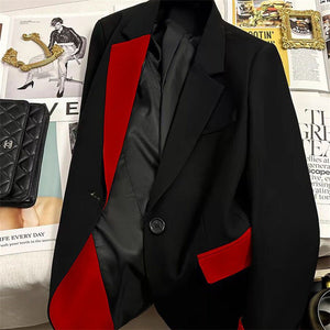 Black contrast stitching suit jacket for women 2025 new hot style this year light luxury Blazer - Negative Apparel