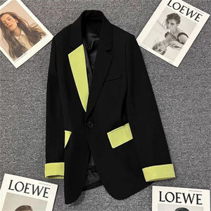 Black contrast stitching suit jacket for women 2025 new hot style this year light luxury Blazer - Negative Apparel