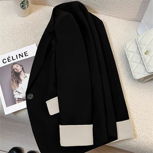 Black contrast stitching suit jacket for women 2025 new hot style this year light luxury Blazer - Negative Apparel