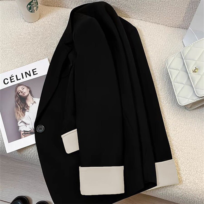 Black contrast stitching suit jacket for women 2025 new hot style this year light luxury Blazer - Negative Apparel