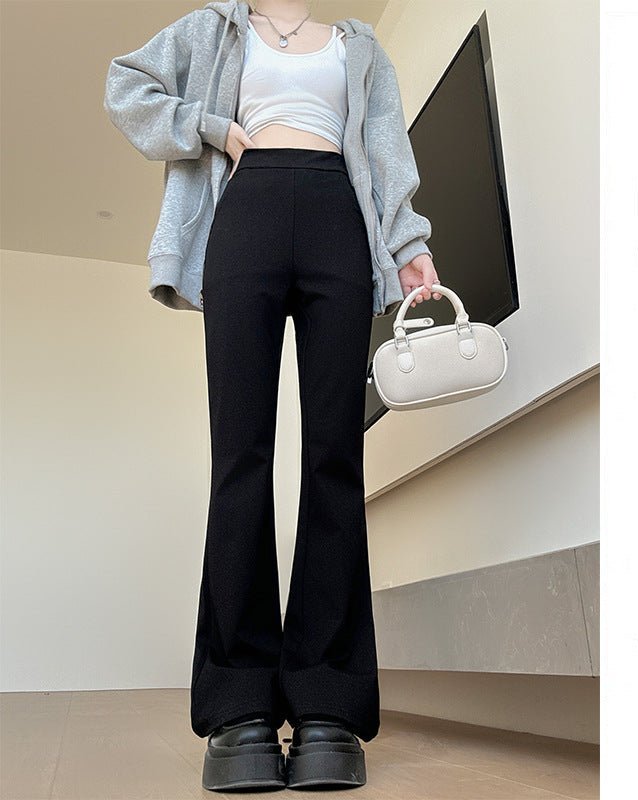 Black horseshoe pants women's pants spring and autumn new high waist slim mopping wide leg pants suit small size flared pants - Negative Apparel