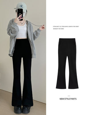 Black horseshoe pants women's pants spring and autumn new high waist slim mopping wide leg pants suit small size flared pants - Negative Apparel