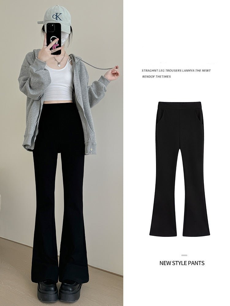 Black horseshoe pants women's pants spring and autumn new high waist slim mopping wide leg pants suit small size flared pants - Negative Apparel