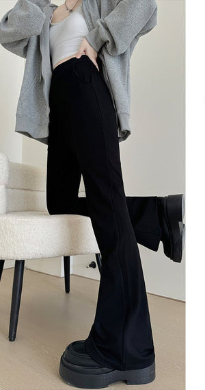 Black horseshoe pants women's pants spring and autumn new high waist slim mopping wide leg pants suit small size flared pants - Negative Apparel