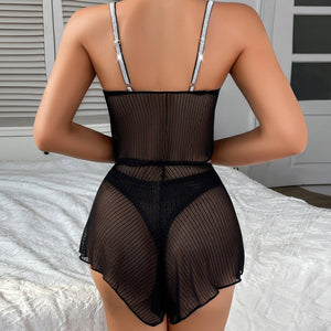 black mesh perspective light and thin comfortable slim sexy underwear split set - Negative Apparel