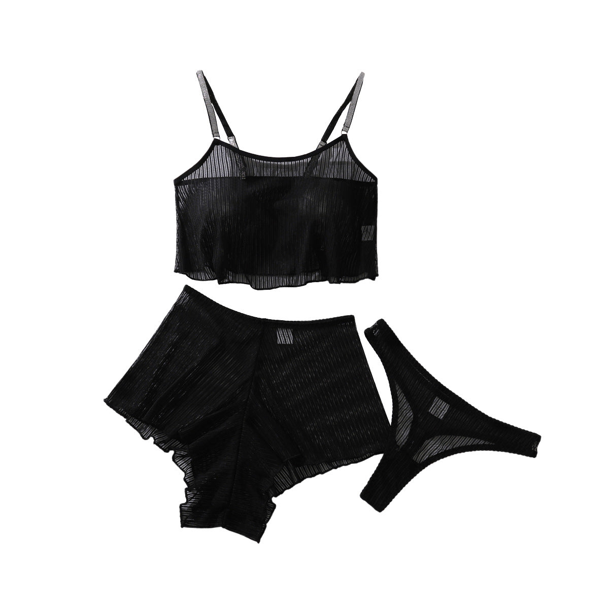 black mesh perspective light and thin comfortable slim sexy underwear split set - Negative Apparel