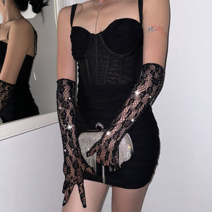 Black Nylon Gloves โ Literary Retro Mittens, British & French Vintage Style - Negative Apparel