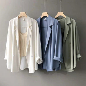 Blazer women's spring and summer thin British style loose Korean version sunscreen small suit - Negative Apparel