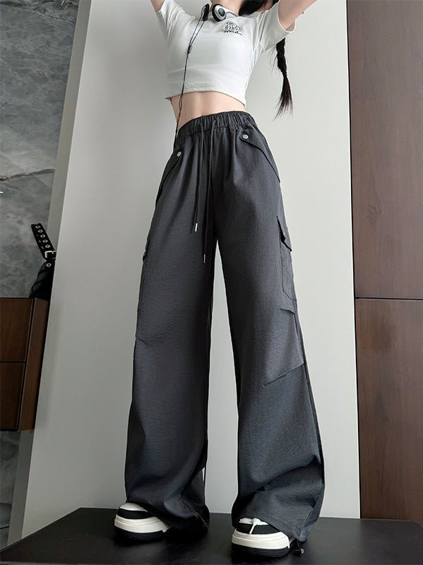 Blue American overalls women's spring, autumn and summer thin 2025 new straight paratrooper wide - leg pants small sweatpants - Negative Apparel