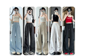 Blue American overalls women's spring, autumn and summer thin 2025 new straight paratrooper wide - leg pants small sweatpants - Negative Apparel