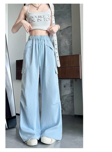 Blue American overalls women's spring, autumn and summer thin 2025 new straight paratrooper wide - leg pants small sweatpants - Negative Apparel