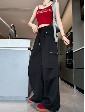 Blue American overalls women's spring, autumn and summer thin 2025 new straight paratrooper wide - leg pants small sweatpants - Negative Apparel