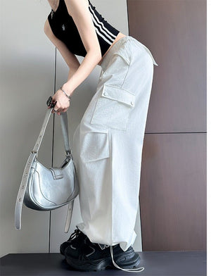 Blue American overalls women's spring, autumn and summer thin 2025 new straight paratrooper wide - leg pants small sweatpants - Negative Apparel