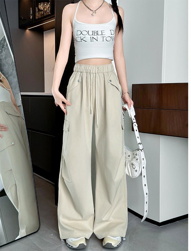 Blue American overalls women's spring, autumn and summer thin 2025 new straight paratrooper wide - leg pants small sweatpants - Negative Apparel