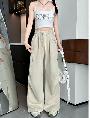 Blue American overalls women's spring, autumn and summer thin 2025 new straight paratrooper wide - leg pants small sweatpants - Negative Apparel