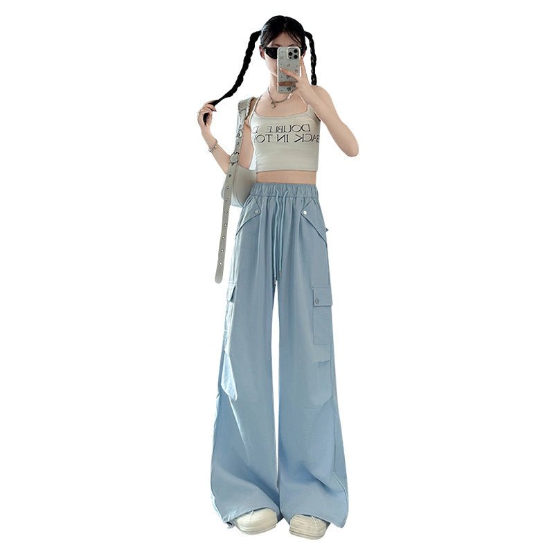 Blue American overalls women's spring, autumn and summer thin 2025 new straight paratrooper wide - leg pants small sweatpants - Negative Apparel