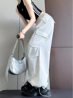 Blue American overalls women's spring, autumn and summer thin 2025 new straight paratrooper wide - leg pants small sweatpants - Negative Apparel