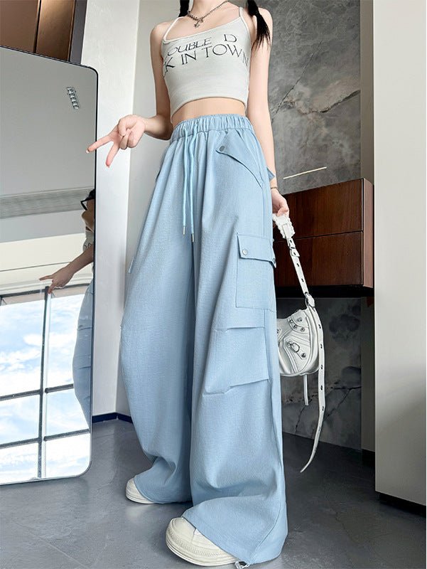 Blue American overalls women's spring, autumn and summer thin 2025 new straight paratrooper wide - leg pants small sweatpants - Negative Apparel