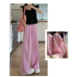 Blue plaid wide - leg pants women's spring and summer 2025 new high - waisted drape casual pants loose and lazy walking Yamamoto pants - Negative Apparel