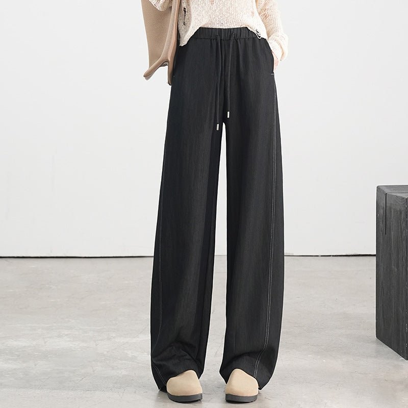 Blue Scimitar Straight Jeans Women's 2025 Spring Pants Women's Drawstring High Waist Legs Long Loose Casual Pants - Negative Apparel