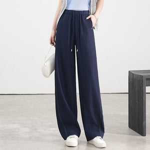 Blue Scimitar Straight Jeans Women's 2025 Spring Pants Women's Drawstring High Waist Legs Long Loose Casual Pants - Negative Apparel
