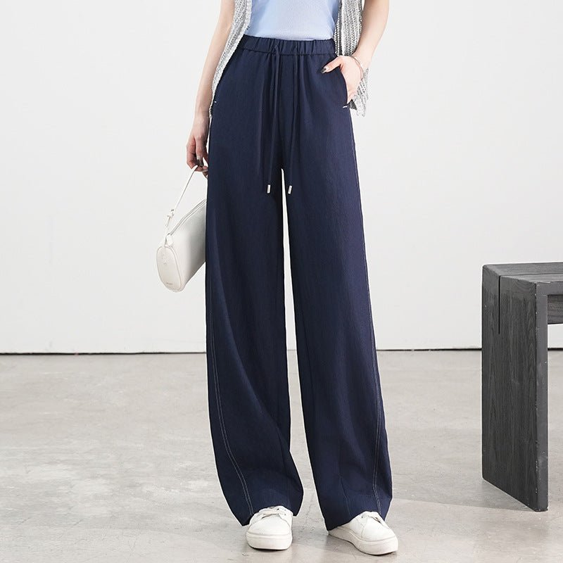 Blue Scimitar Straight Jeans Women's 2025 Spring Pants Women's Drawstring High Waist Legs Long Loose Casual Pants - Negative Apparel