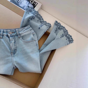 Blue Women’s High - Waist Nine - Point Straight - Leg Denim Jeans – Japanese & Korean Casual Style with Button & Zipper Detail | Summer 2025 Collection - Negative Apparel