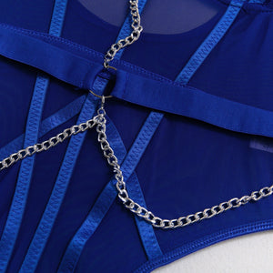 Body shaping slimming gathered comfortable sxy belt metal halter neck bodysuit lingerie - Negative Apparel