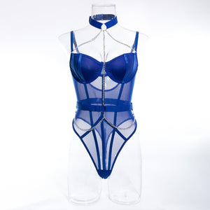 Body shaping slimming gathered comfortable sxy belt metal halter neck bodysuit lingerie - Negative Apparel