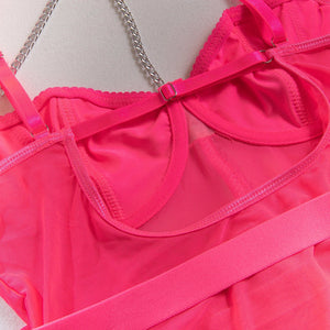 Body shaping slimming gathered comfortable sxy belt metal halter neck bodysuit lingerie - Negative Apparel