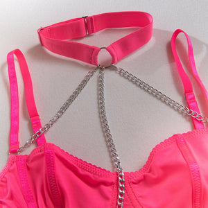 Body shaping slimming gathered comfortable sxy belt metal halter neck bodysuit lingerie - Negative Apparel