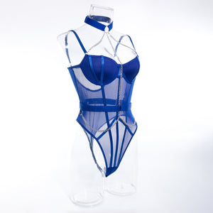 Body shaping slimming gathered comfortable sxy belt metal halter neck bodysuit lingerie - Negative Apparel