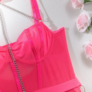 Body shaping slimming gathered comfortable sxy belt metal halter neck bodysuit lingerie - Negative Apparel