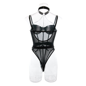 Body shaping slimming gathered comfortable sxy belt metal halter neck bodysuit lingerie - Negative Apparel