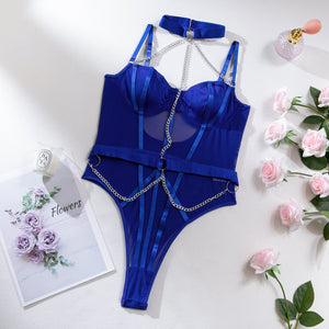 Body shaping slimming gathered comfortable sxy belt metal halter neck bodysuit lingerie - Negative Apparel