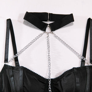 Body shaping slimming gathered comfortable sxy belt metal halter neck bodysuit lingerie - Negative Apparel