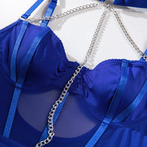 Body shaping slimming gathered comfortable sxy belt metal halter neck bodysuit lingerie - Negative Apparel