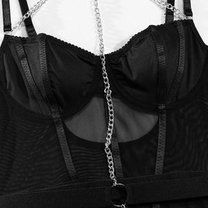 Body shaping slimming gathered comfortable sxy belt metal halter neck bodysuit lingerie - Negative Apparel