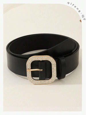 Boho 1pc Gold - Tone Elegant Buckle Leather Belt, Suitable For Dress & Jeans, Everyday Wear - Negative Apparel